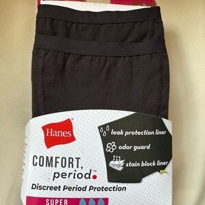 Hanes Comfort Super Period Protection Boxer  Briefs in Black, 2 pack, 5/Medium